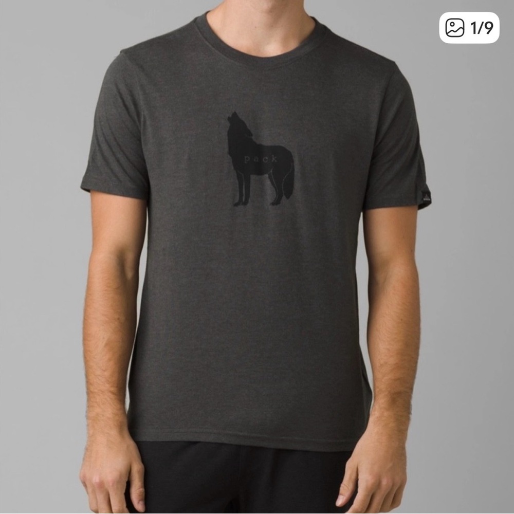 Prana Graphic T-Shirt Beige Men’s XL Wolf Pack Organic‎ Fair Trade Cotton